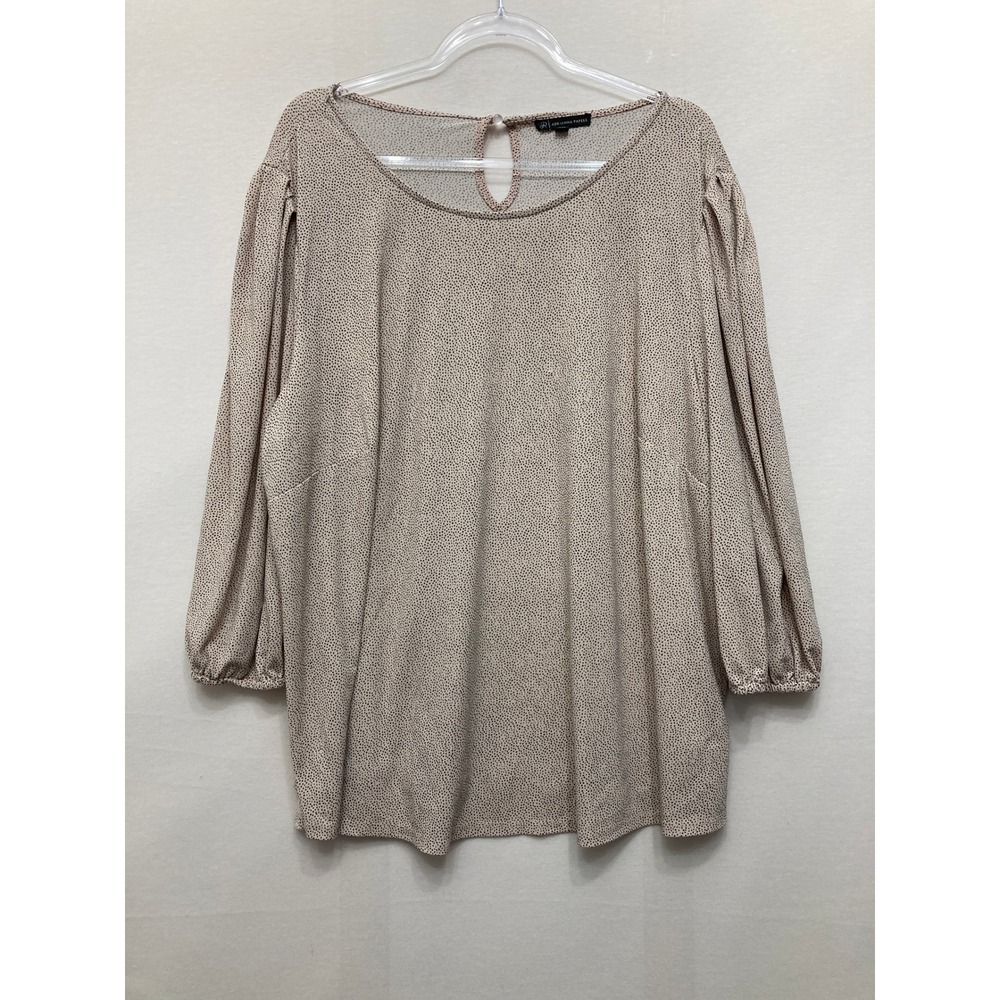 Adrianna Papell Blouse 3X Polka Dot Stretch Knit Puff Sleeve Feminine Office